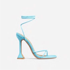 EGO Square Toe Lace Up Pyramid Heel in Blue